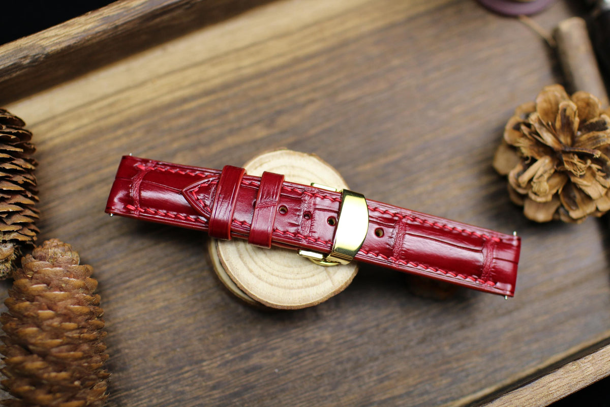 oxblood red alligator leather watch strap – photo 6