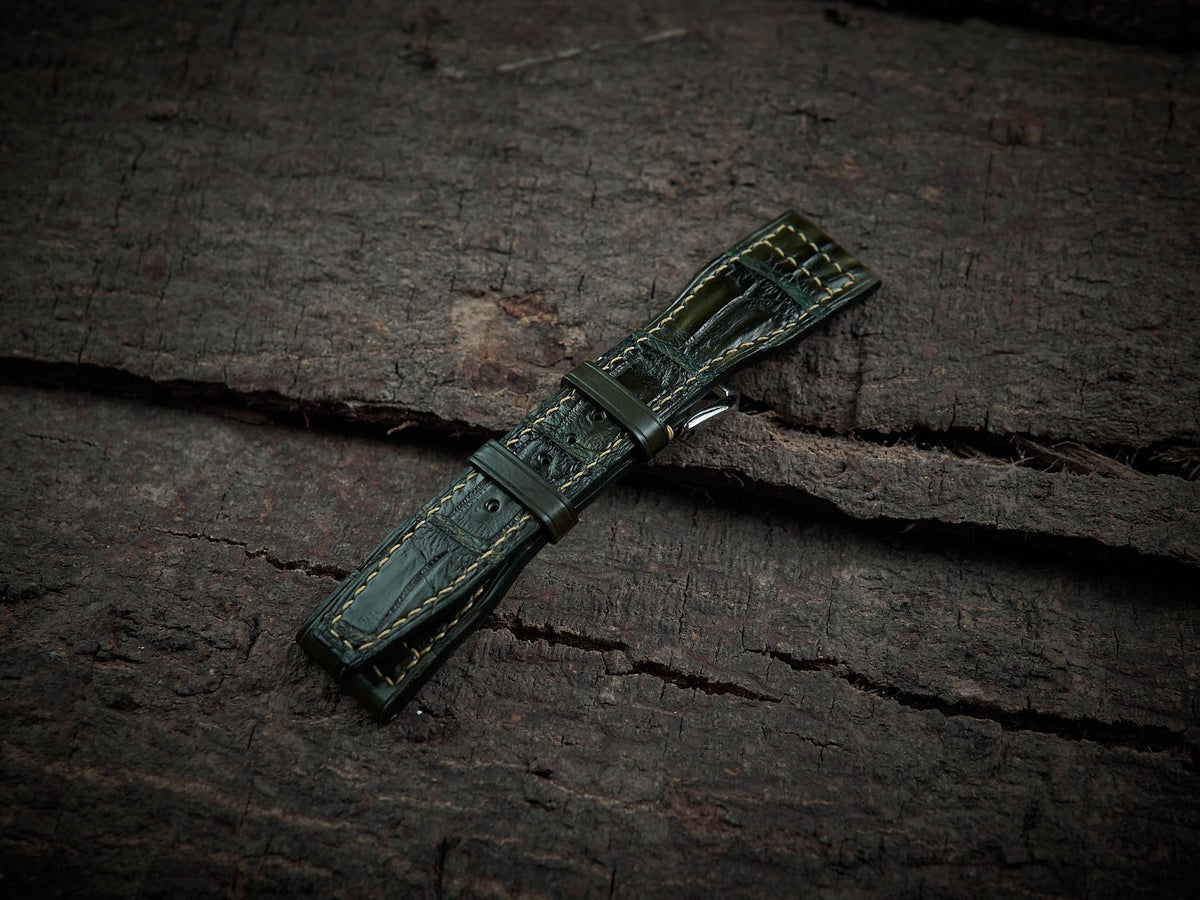 olive green alligator leather watch strap – photo 8