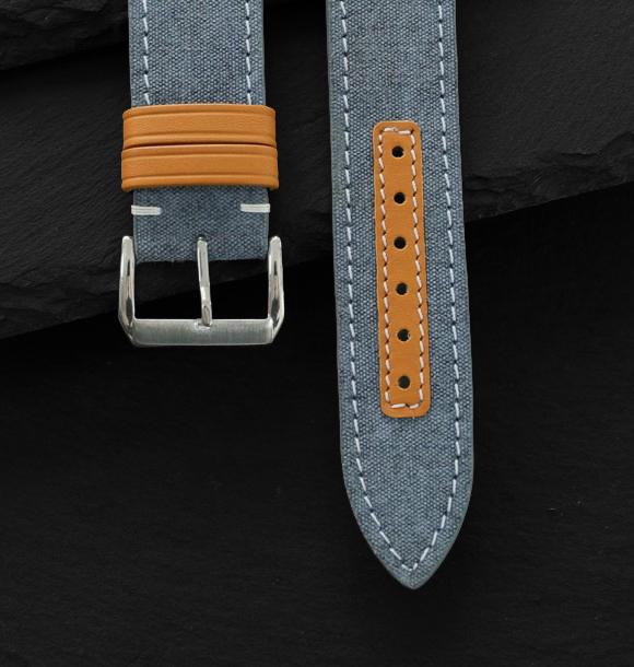 slate grey & brown canvas leather watch strap – photo 8