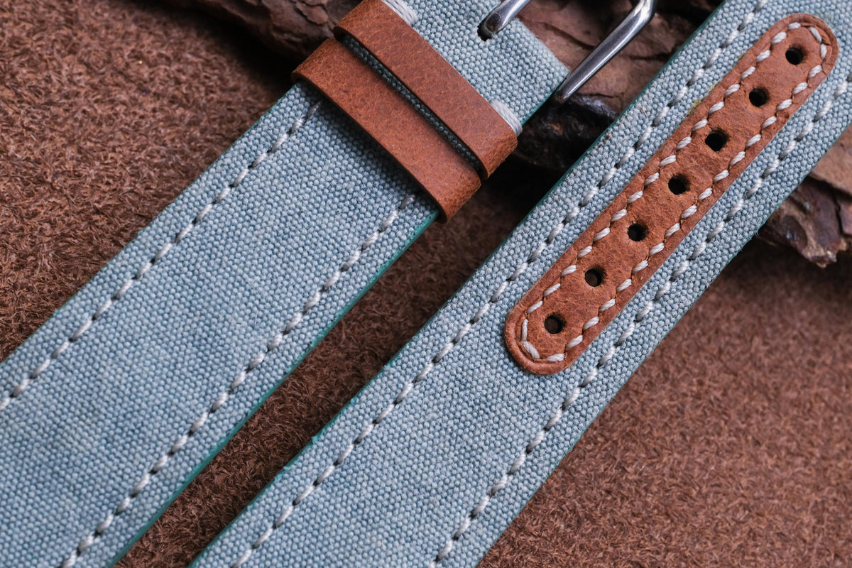 blue gray & brown canvas leather watch strap – photo 5