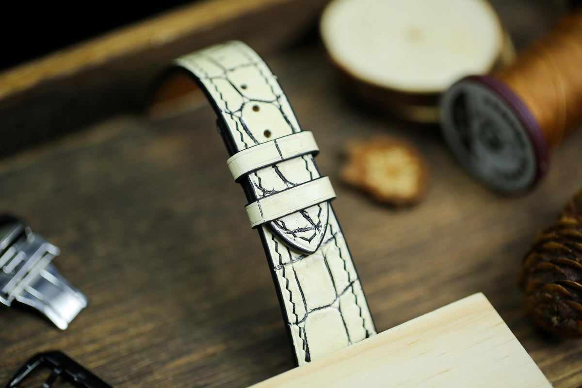 white & black alligator leather watch strap – photo 7