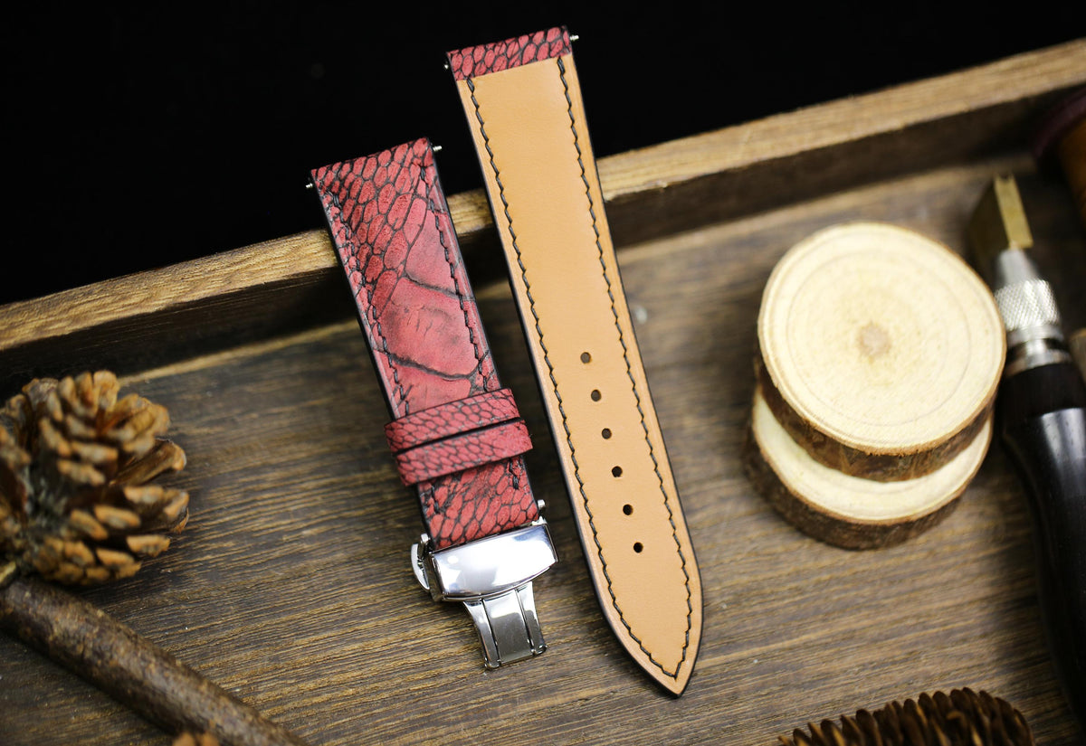 oxblood ostrich leg leather watch strap – photo 7