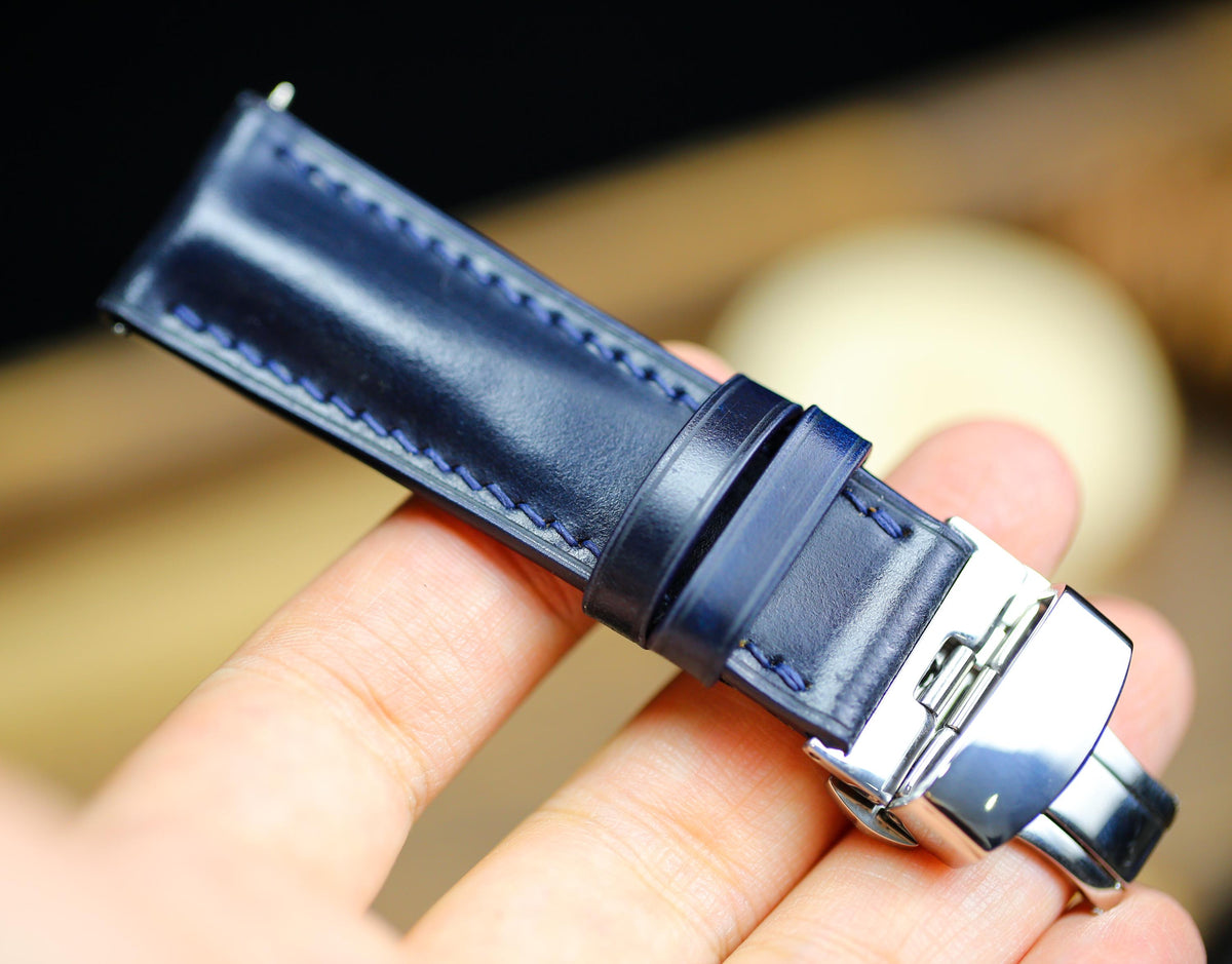 navy blue shell cordovan leather watch strap – photo 7