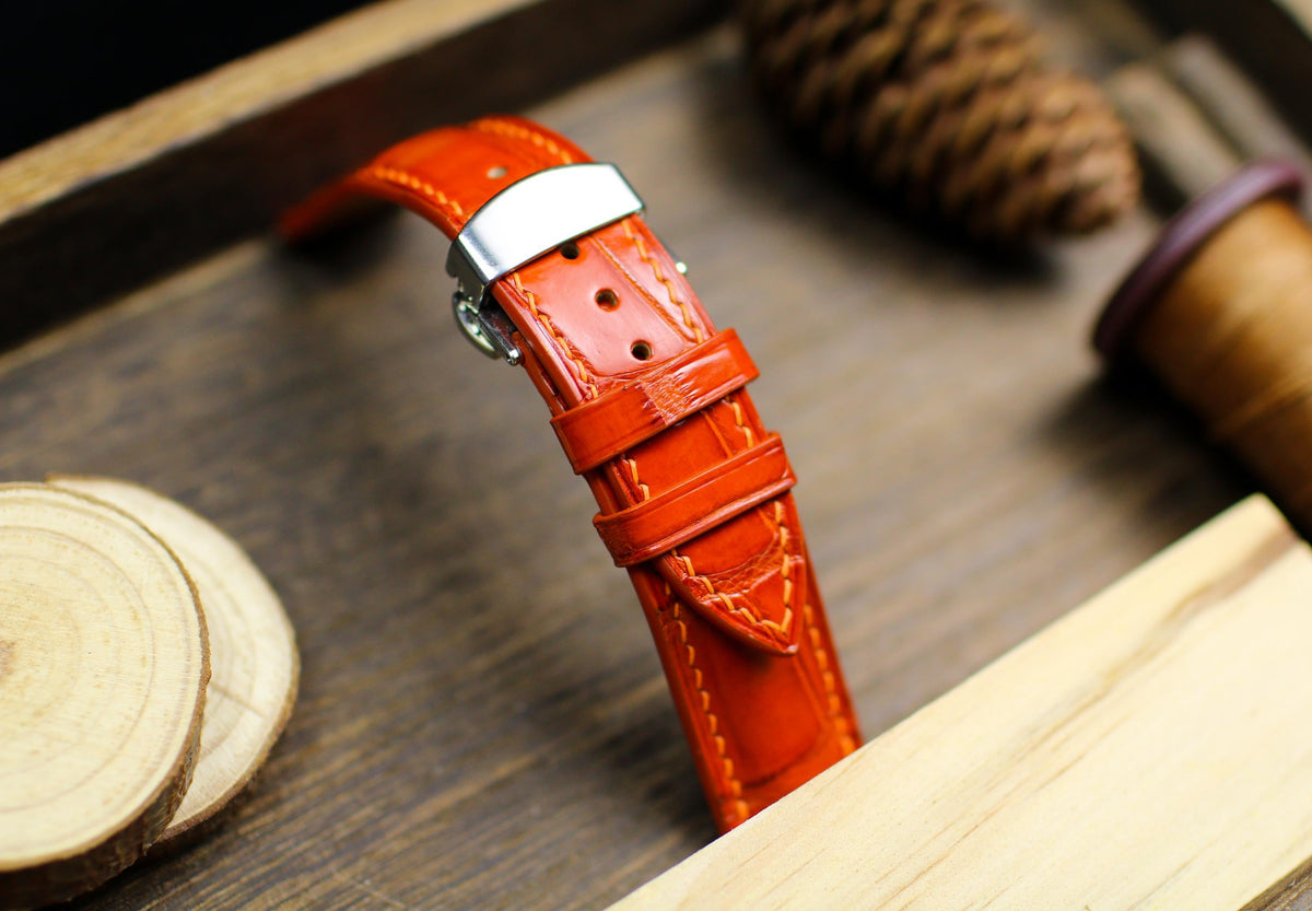 orange alligator leather watch strap – photo 7