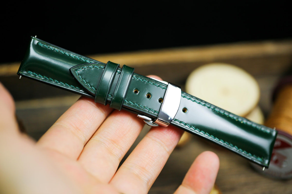medium army green shell cordovan leather watch strap – photo 7