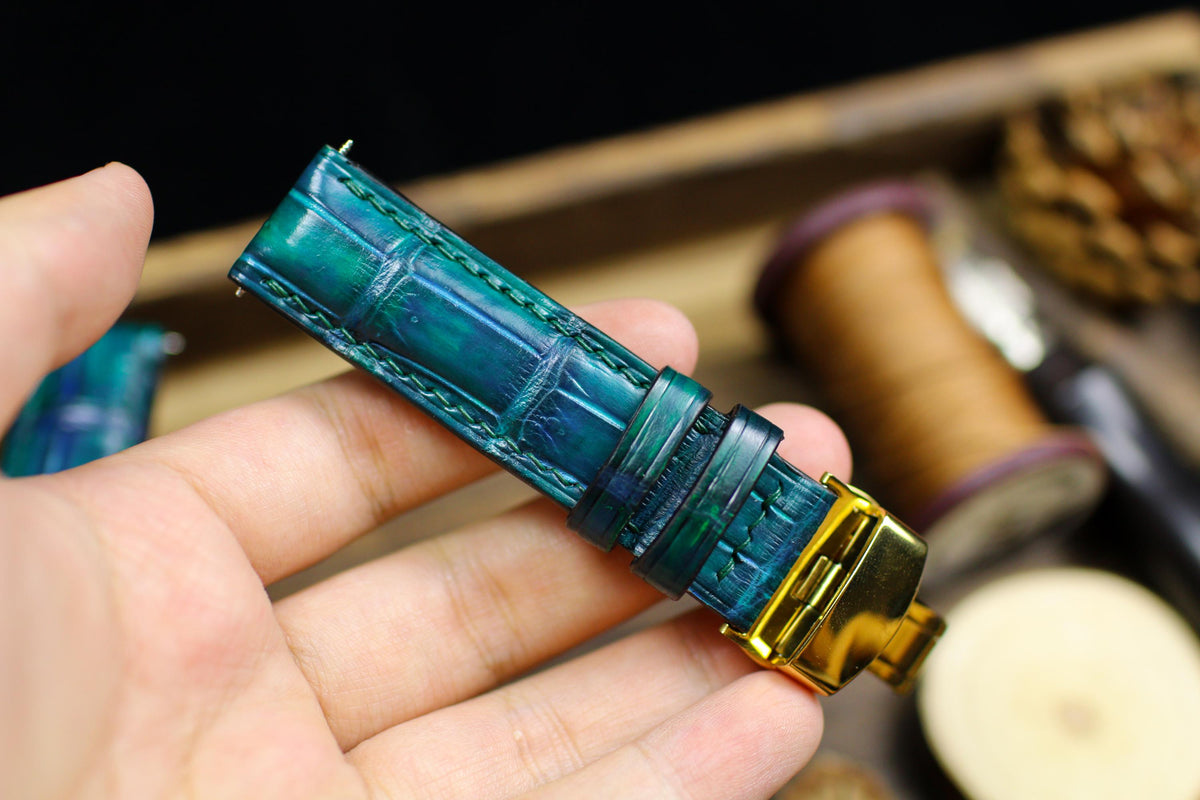 aqua green alligator leather watch strap – photo 7