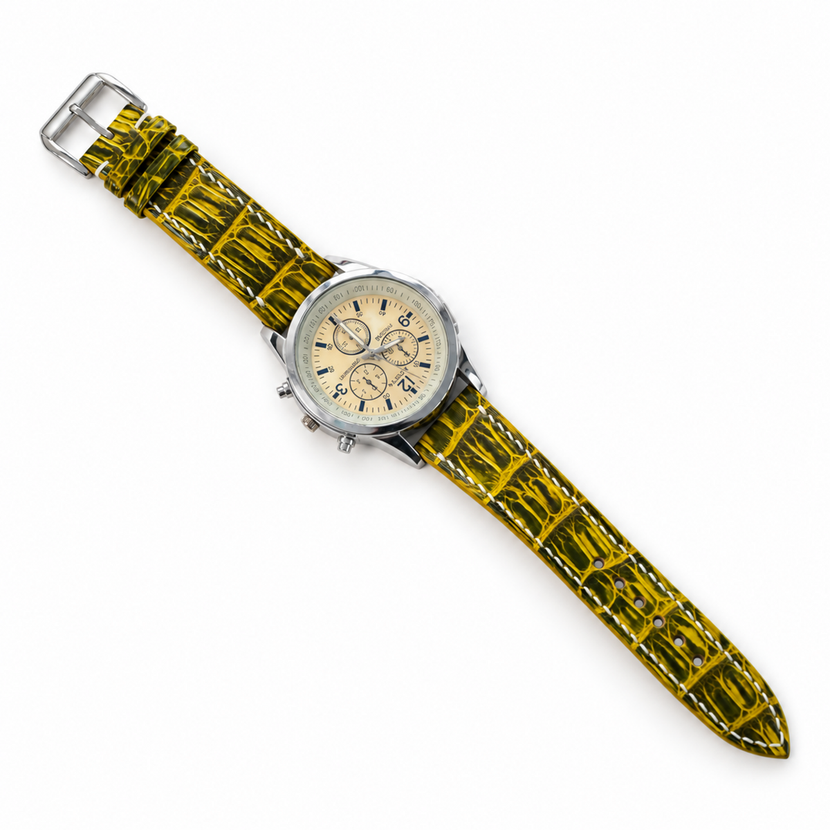 Lemon Yellow Patina Alligator Leather Watch Strap