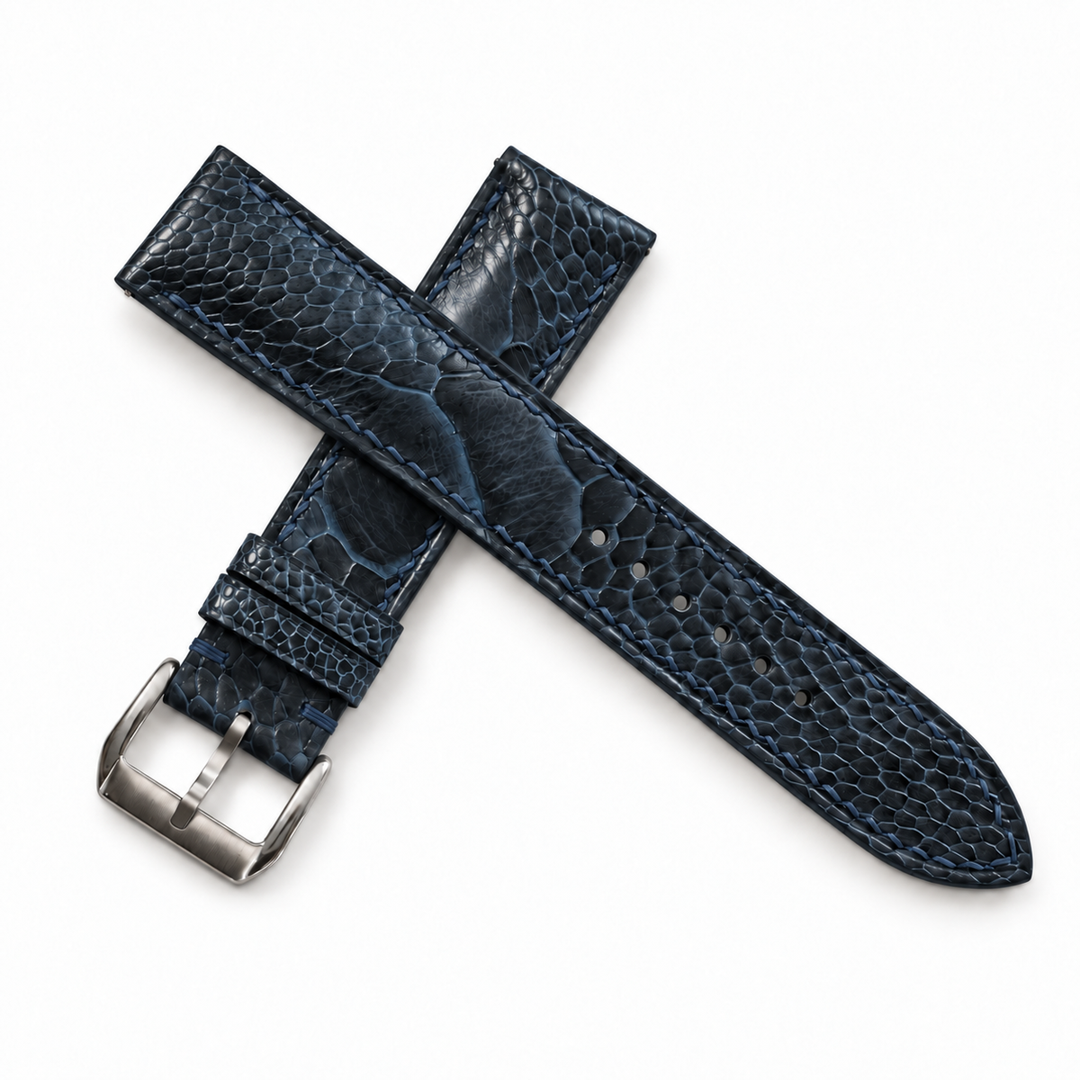 Dark Navy Ostrich Leg Leather Watch Strap