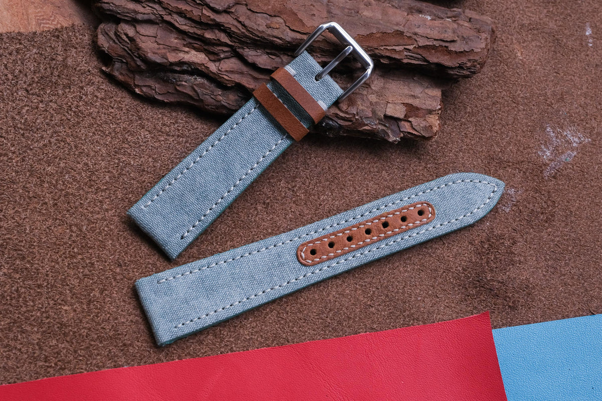 blue gray & brown canvas leather watch strap – photo 6