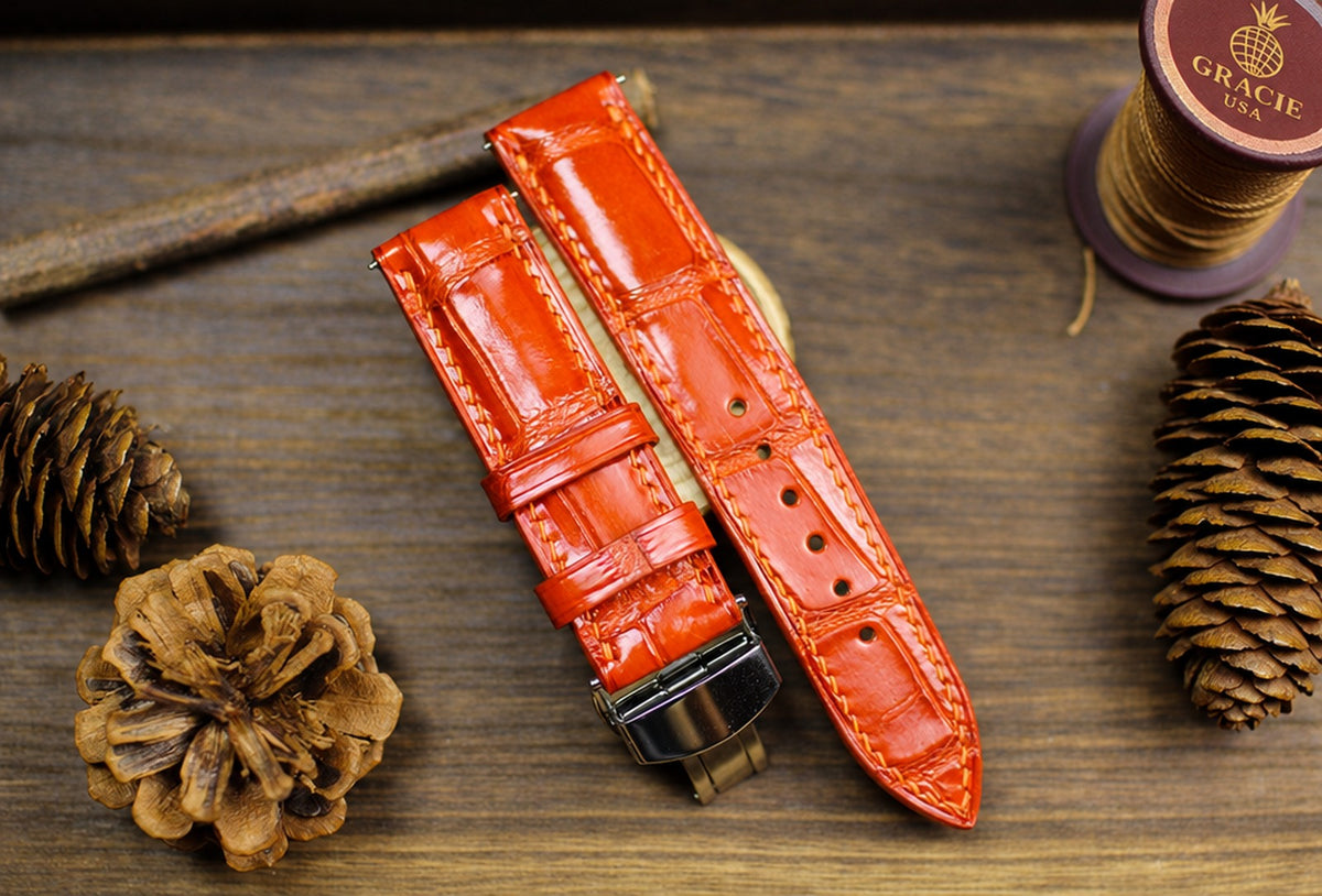 orange alligator leather watch strap – photo 8