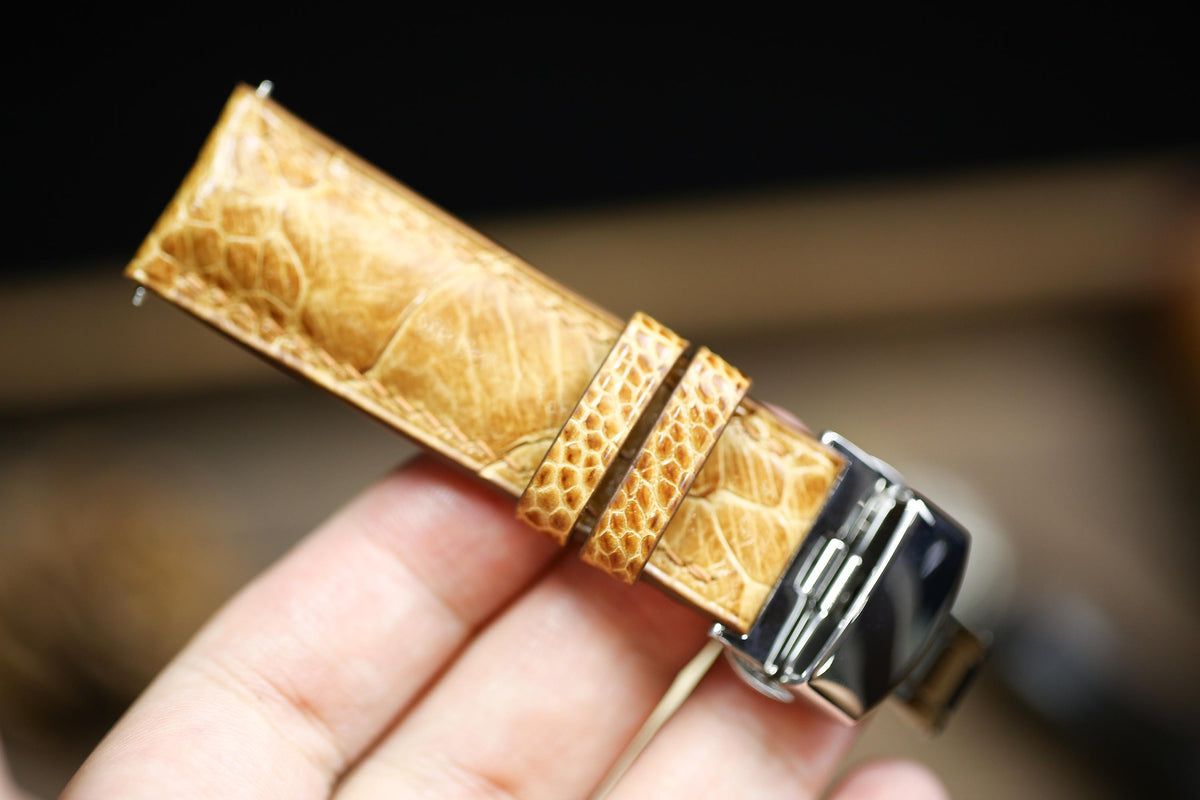 yellow brown ostrich leg leather watch strap – photo 8