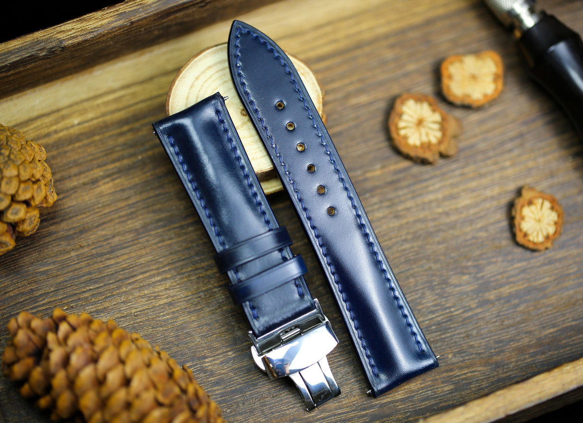 navy blue shell cordovan leather watch strap – photo 8