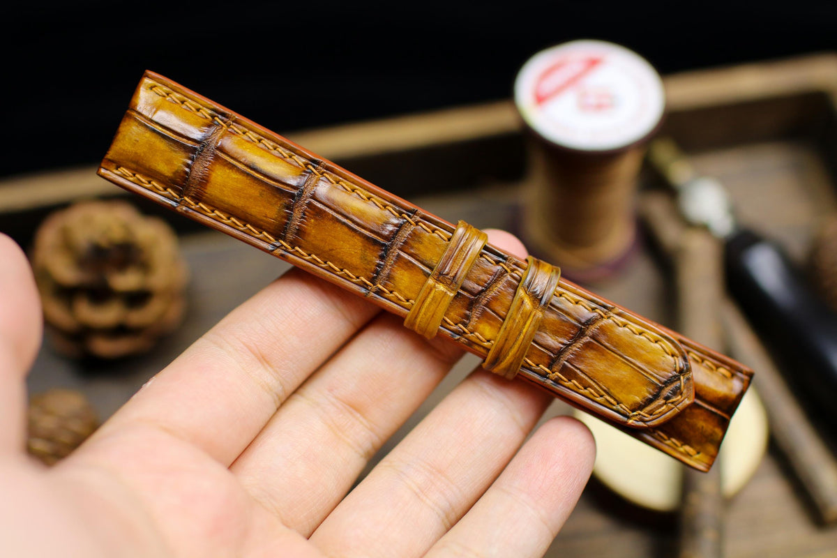 hand-dyed patina tan alligator leather watch strap – photo 8