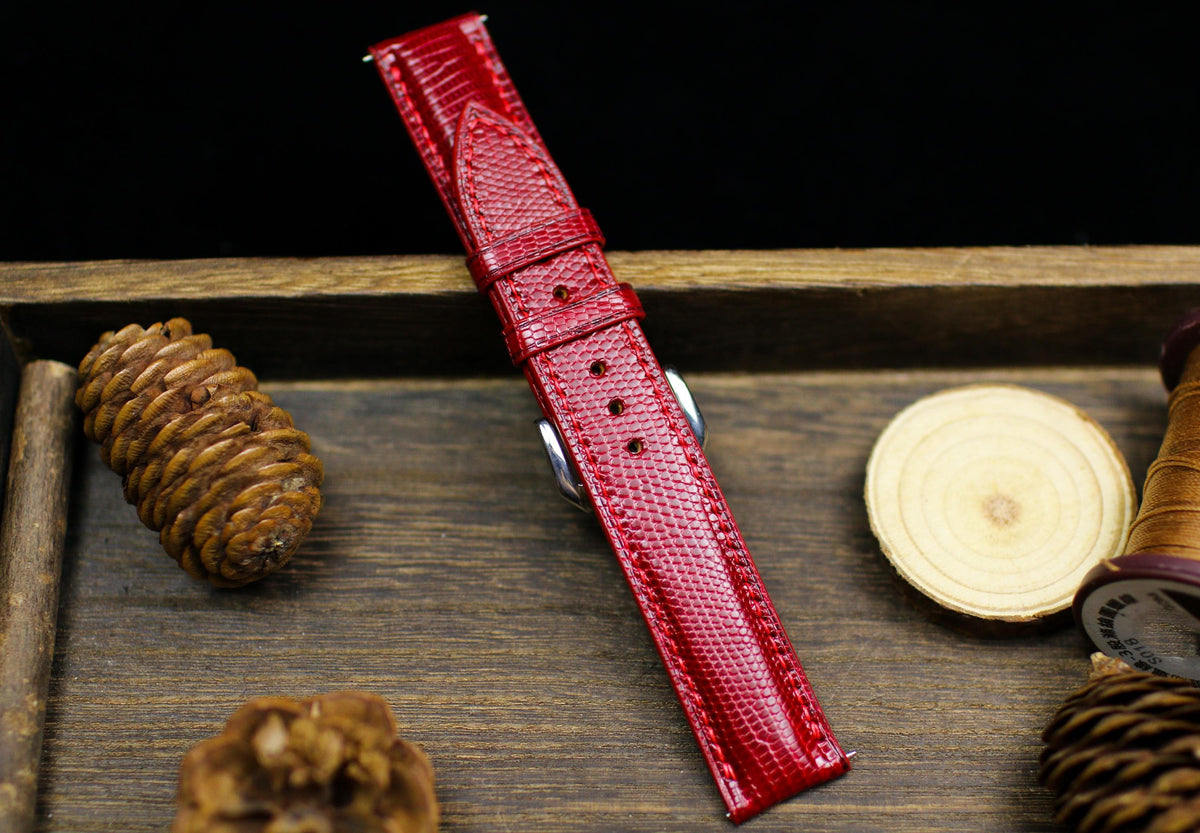 oxblood dark red lizard leather watch strap – photo 8