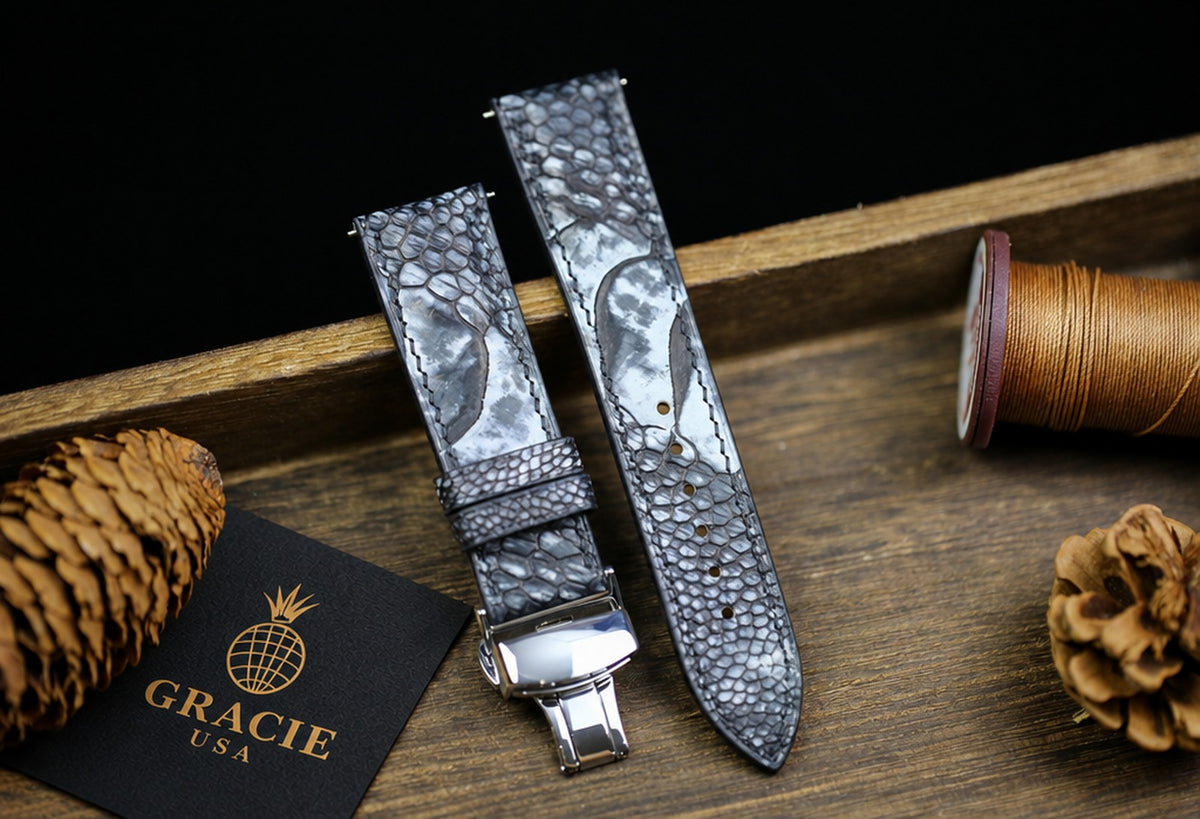 patina black ostrich leg leather watch strap – photo 8