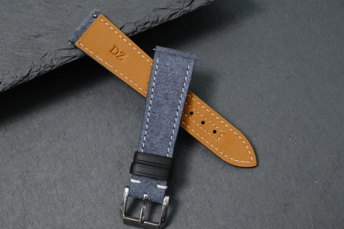 blue gray canvas leather watch strap – photo 6