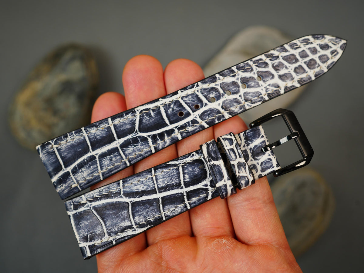 patina black & white alligator leather watch strap – photo 7
