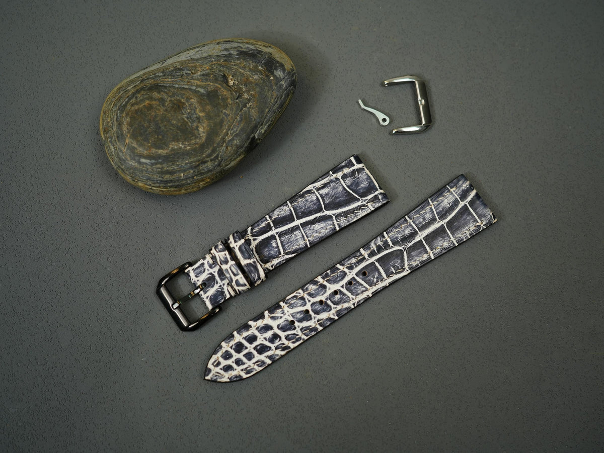 patina black & white alligator leather watch strap – photo 8