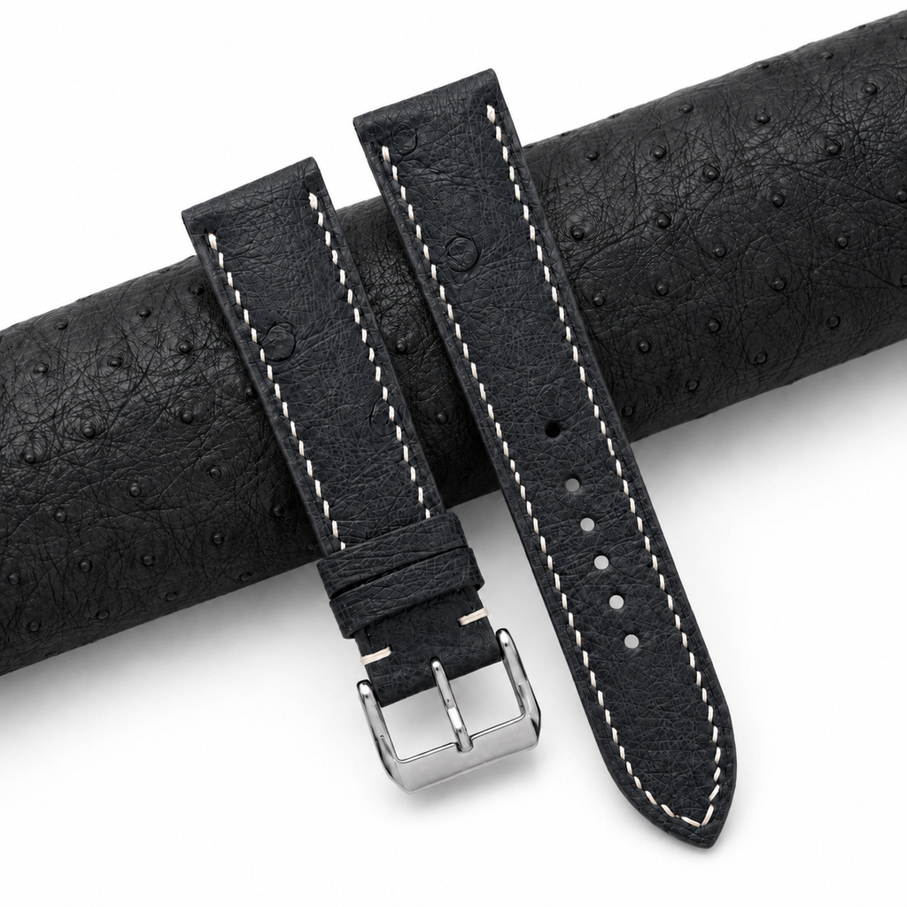 Black Ostrich Leather Watch Strap