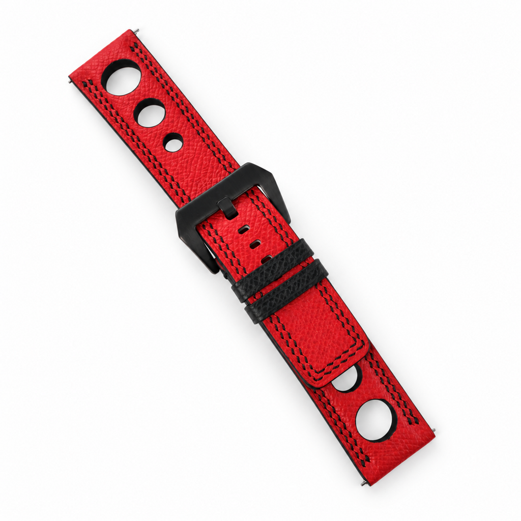 Red 3 Holes Rally Epsom Leather Watch Strap