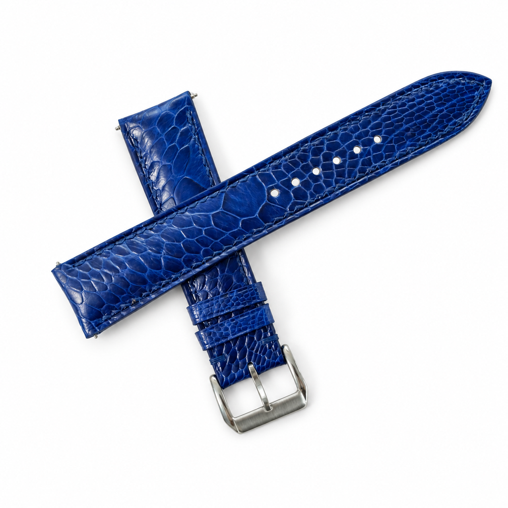 Blue Ostrich Leg Leather Watch Strap