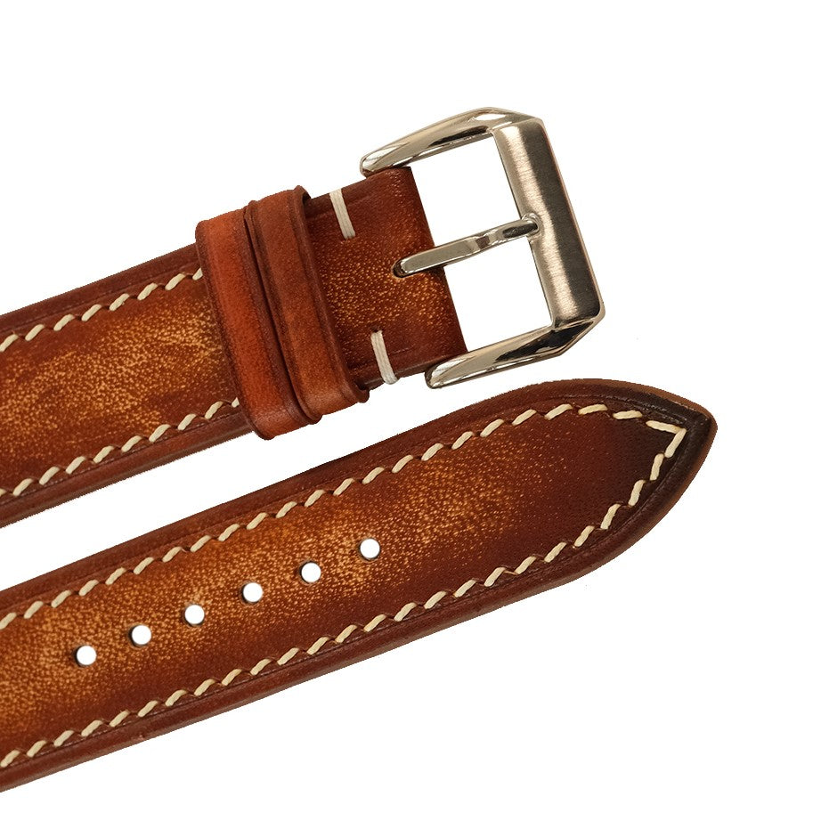 Flat Cognac Patina Vegetable Tanned Leather Watch Strap