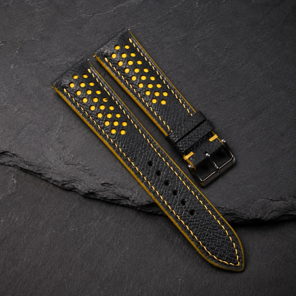 Custom Racing Holes Rally Leather Watch Strap - Contrast Color Underlay