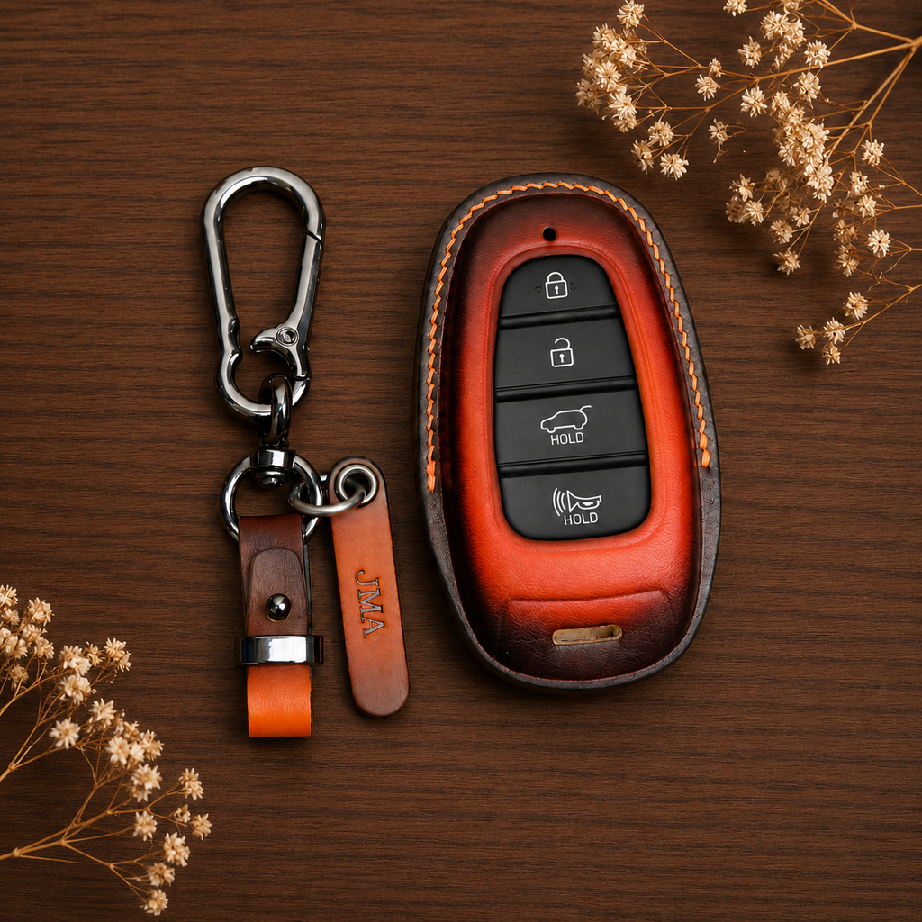 Custom Leather Key Fob Cover Compatible with Hyundai NEXO, IONIQ 5, IONIQ 6