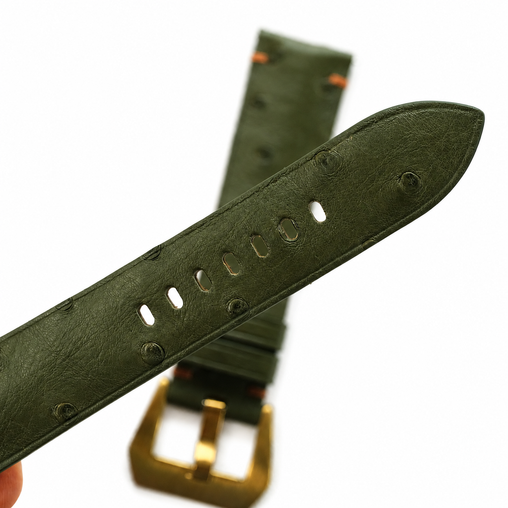 Dark Olive Green Ostrich Leather Watch Strap