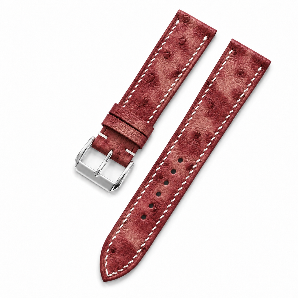 Burgundy Marble Ostrich Leather Watch Strap