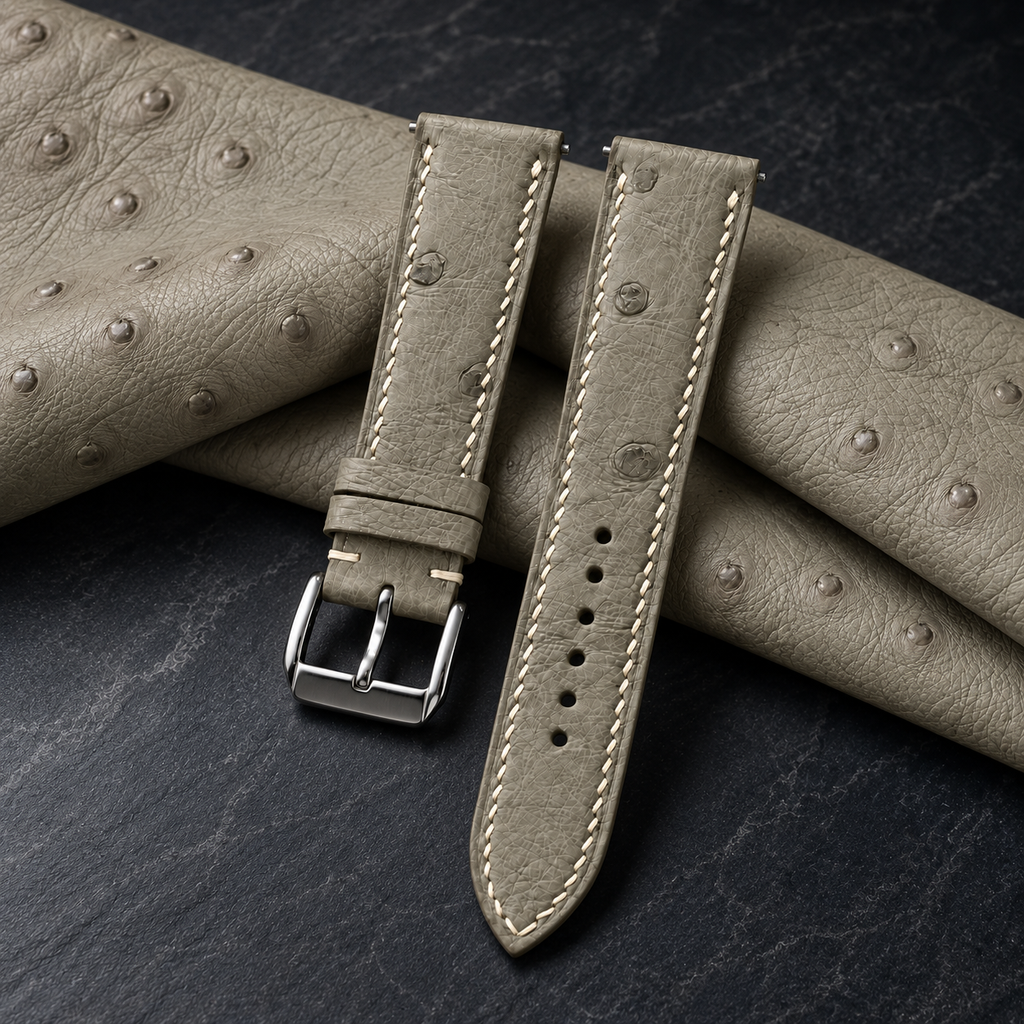 Taupe Ostrich Leather Watch Strap