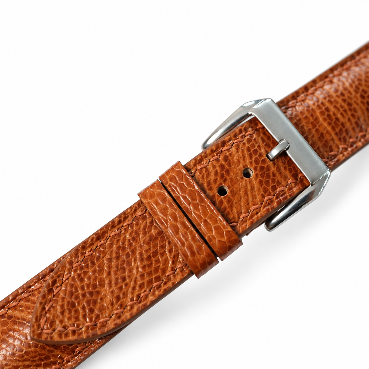 Padded Golden Cognac Small Scale Ostrich Leg Leather Watch Strap