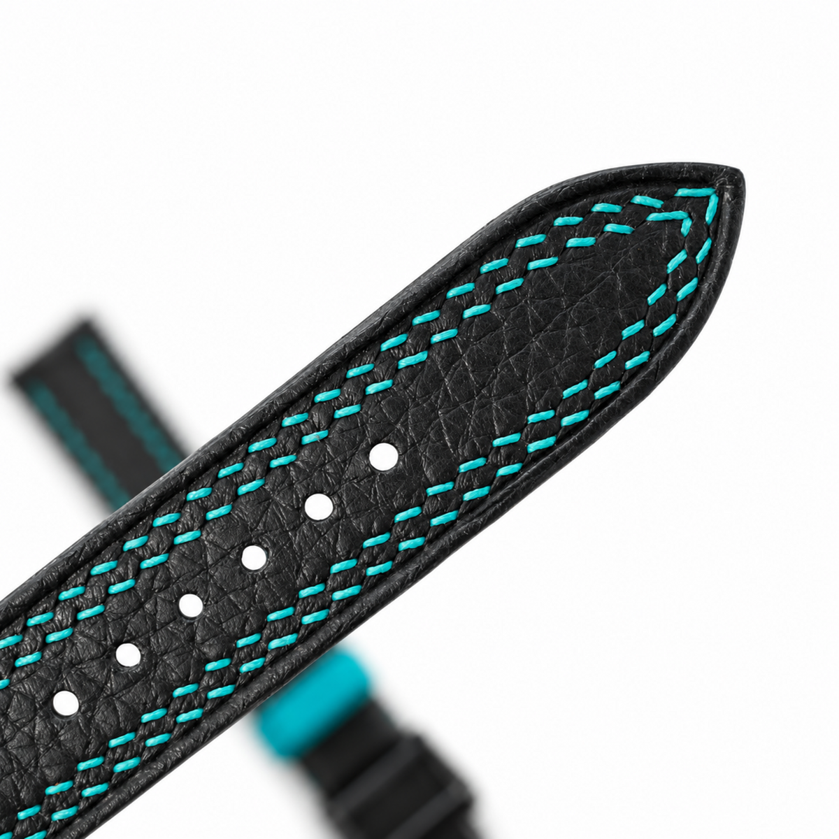 Black Togo Turquoise Double Stitch Leather Watch Strap