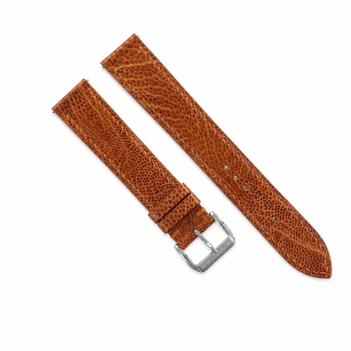 Flat Golden Cognac Ostrich Leg Leather Watch Strap