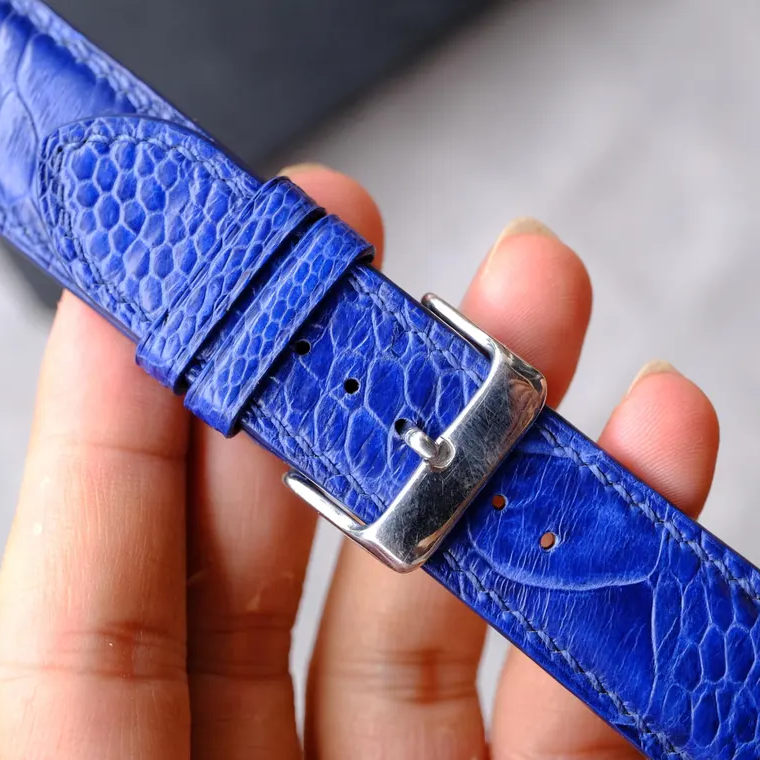 Padded Blue Ostrich Leg Leather Watch Strap