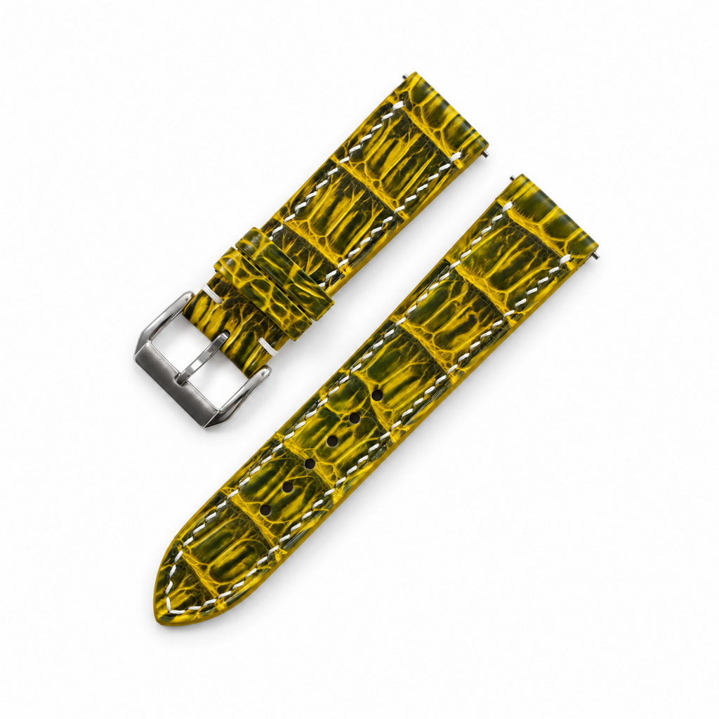 Lemon Yellow Patina Alligator Leather Watch Strap