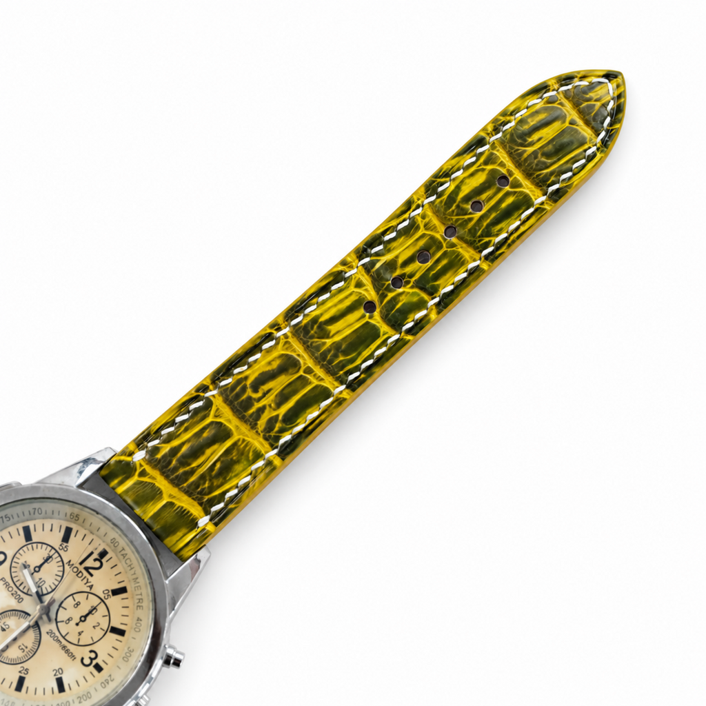 Lemon Yellow Patina Alligator Leather Watch Strap