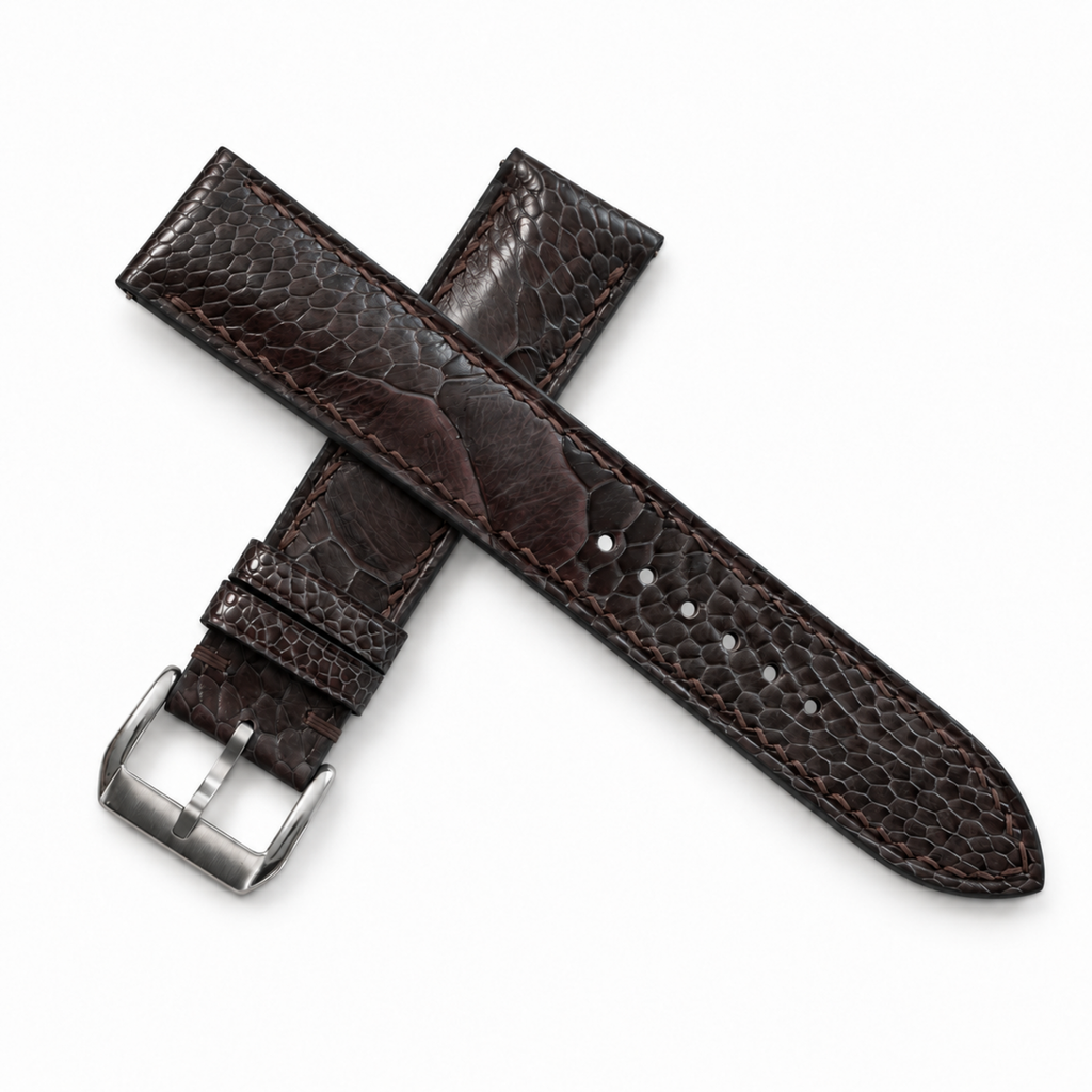 Nicotine Brown Ostrich Leg Leather Watch Strap