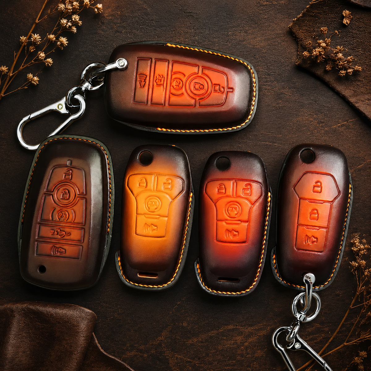 Custom Leather Key Fob Cover Compatible with Ford F-150, Raptor, Tremor and Explorer