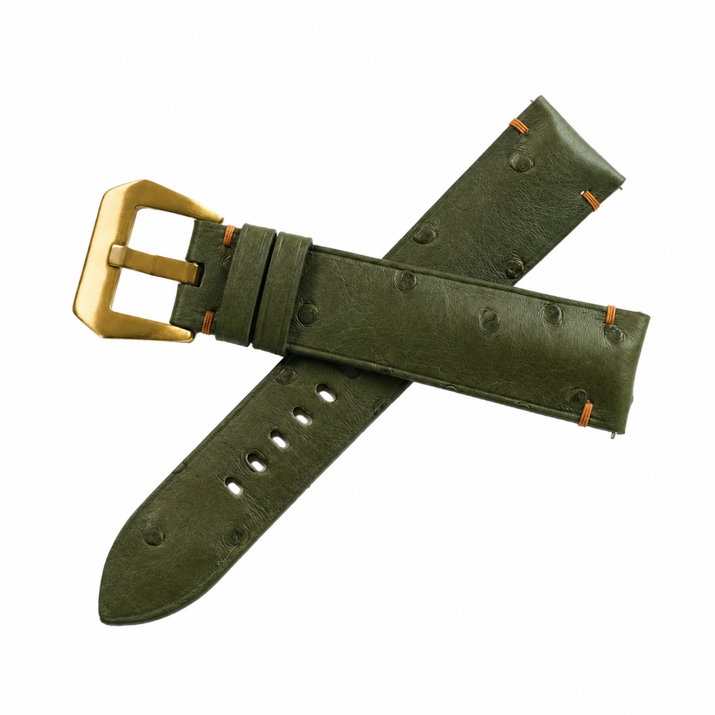 Dark Olive Green Ostrich Leather Watch Strap