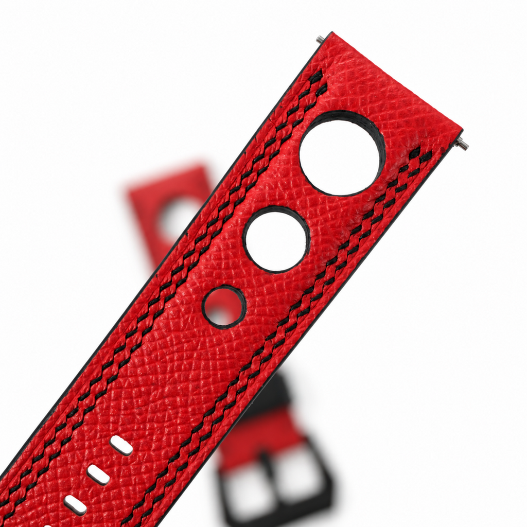 Red 3 Holes Rally Epsom Leather Watch Strap