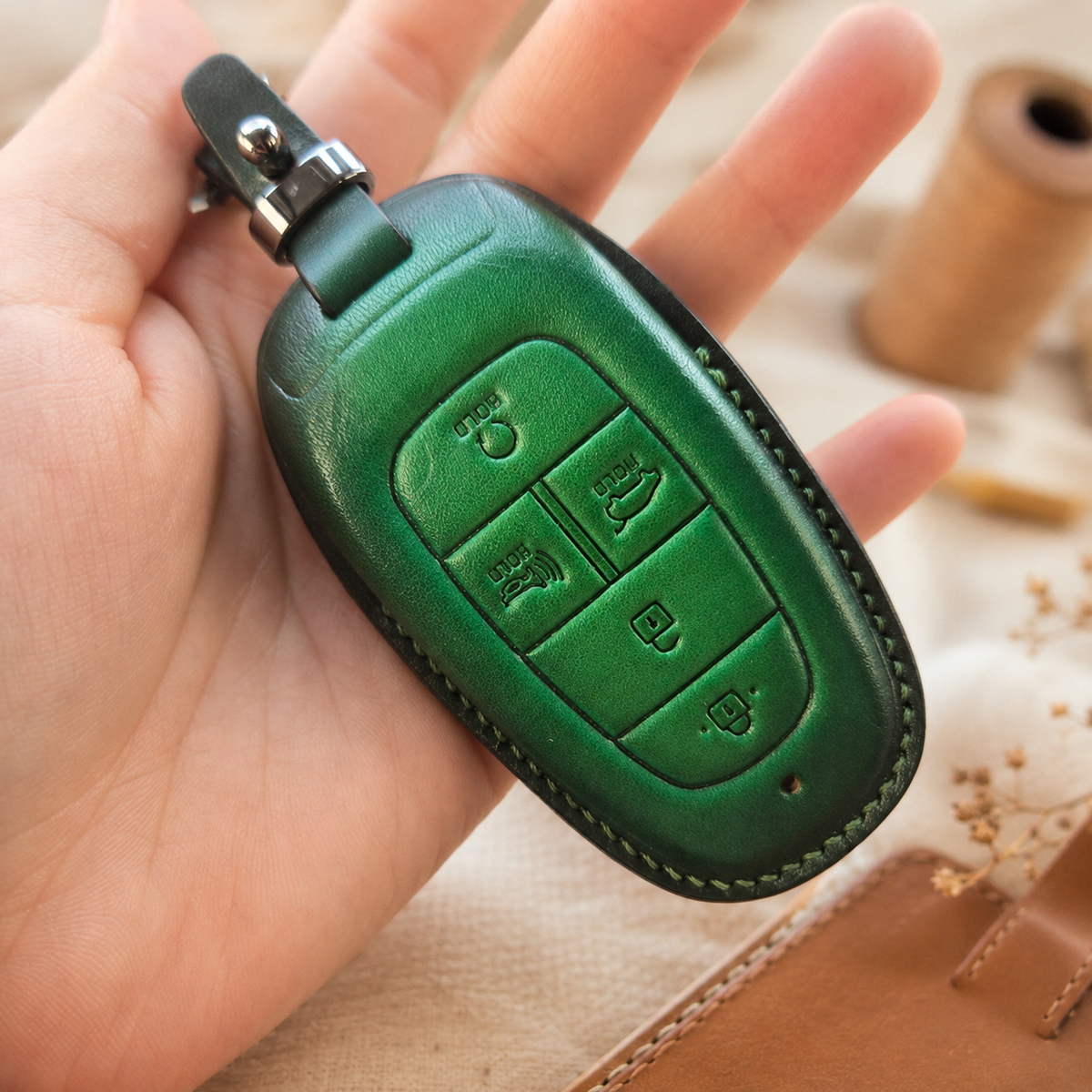 Custom Leather Key Fob Cover Compatible with Hyundai Tucson, Santa Fe, IONIQ 5, IONIQ 6