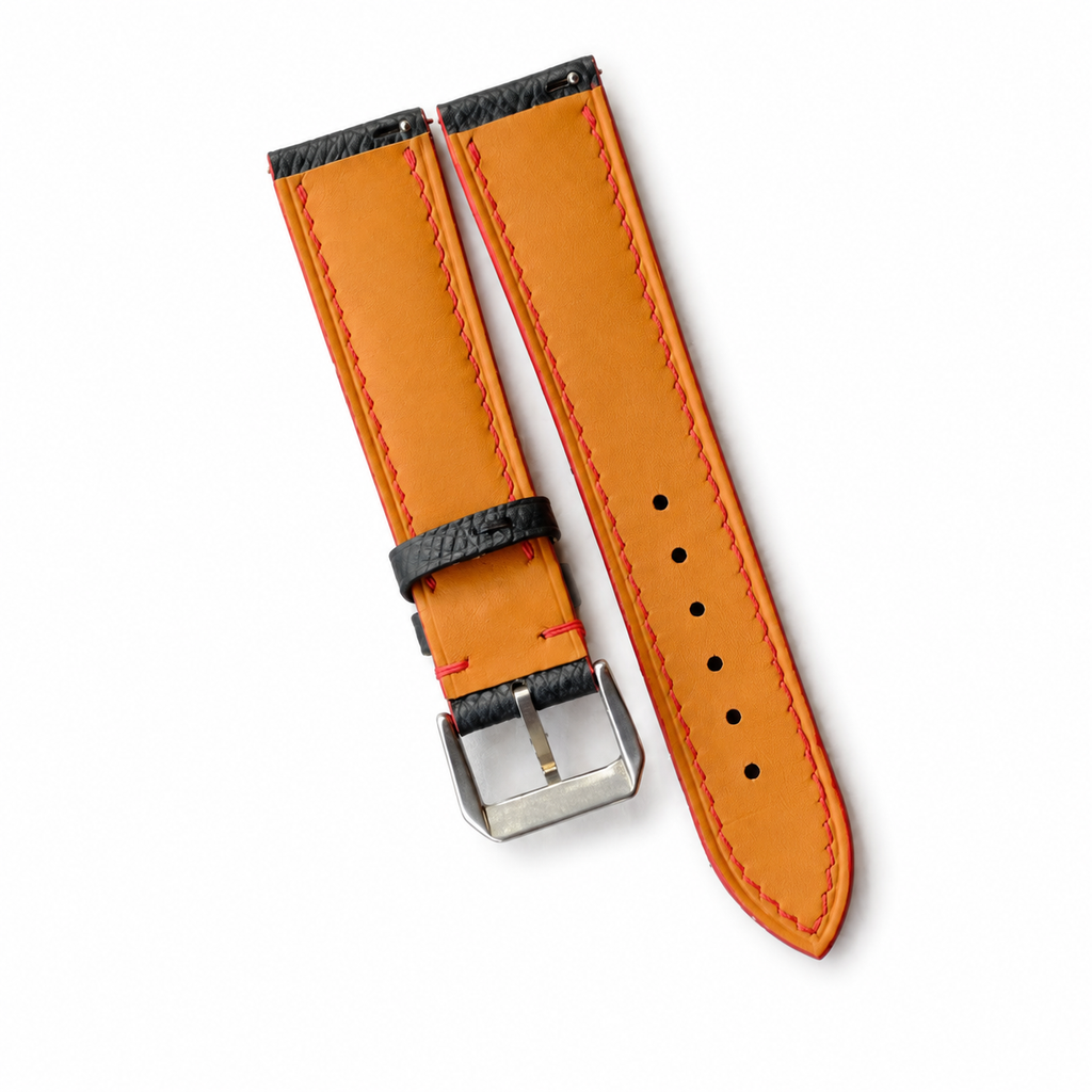 Flat Black Red Racing Holes Rally Epsom Leather Watch Strap