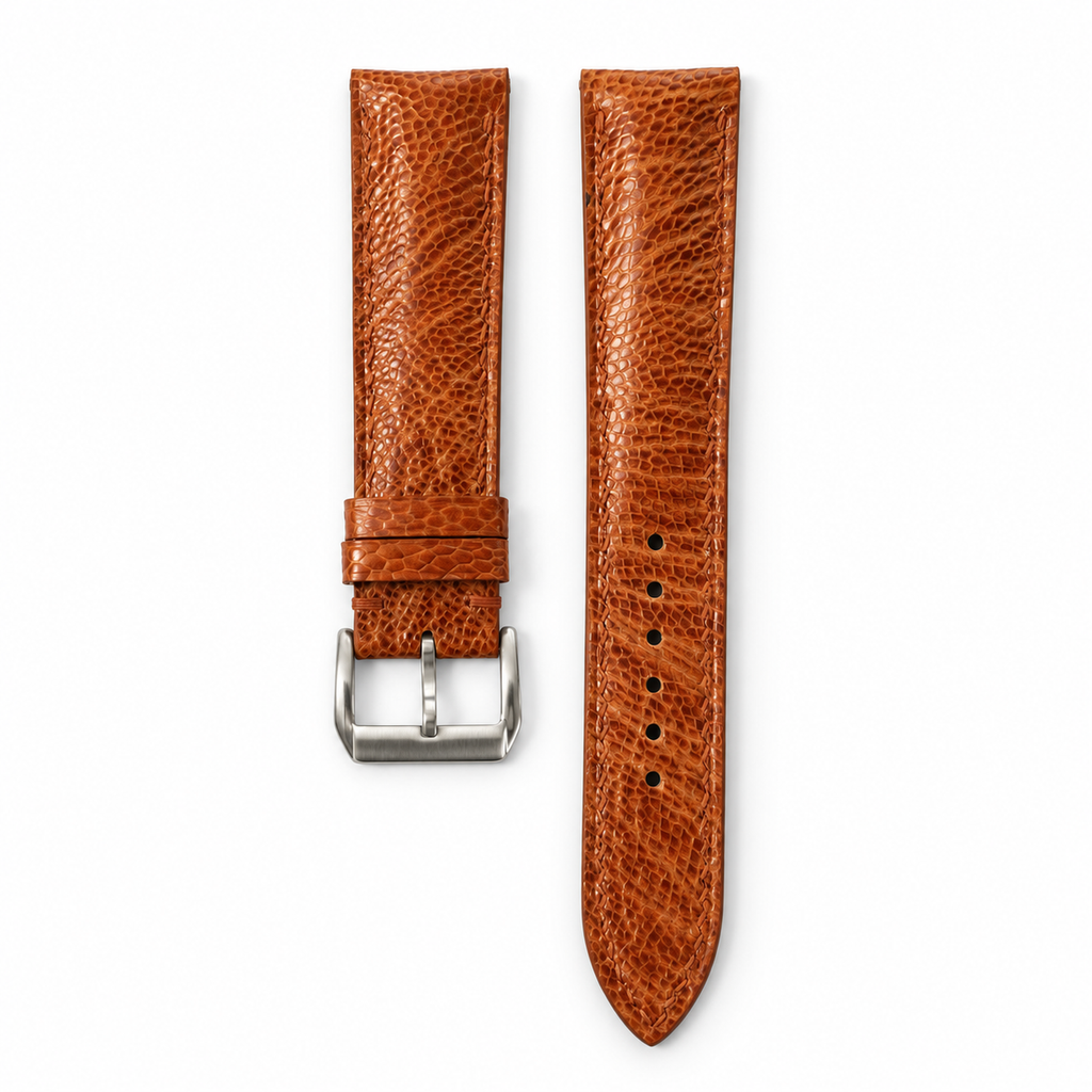 Padded Golden Cognac Small Scale Ostrich Leg Leather Watch Strap