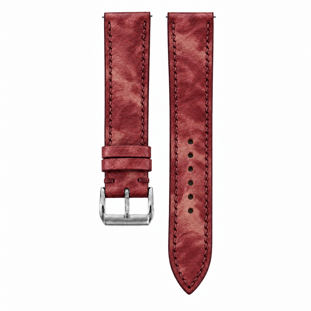 Burgundy Marble Smooth Ostrich Leather Watch Strap