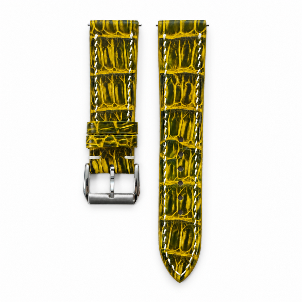 Lemon Yellow Patina Alligator Leather Watch Strap