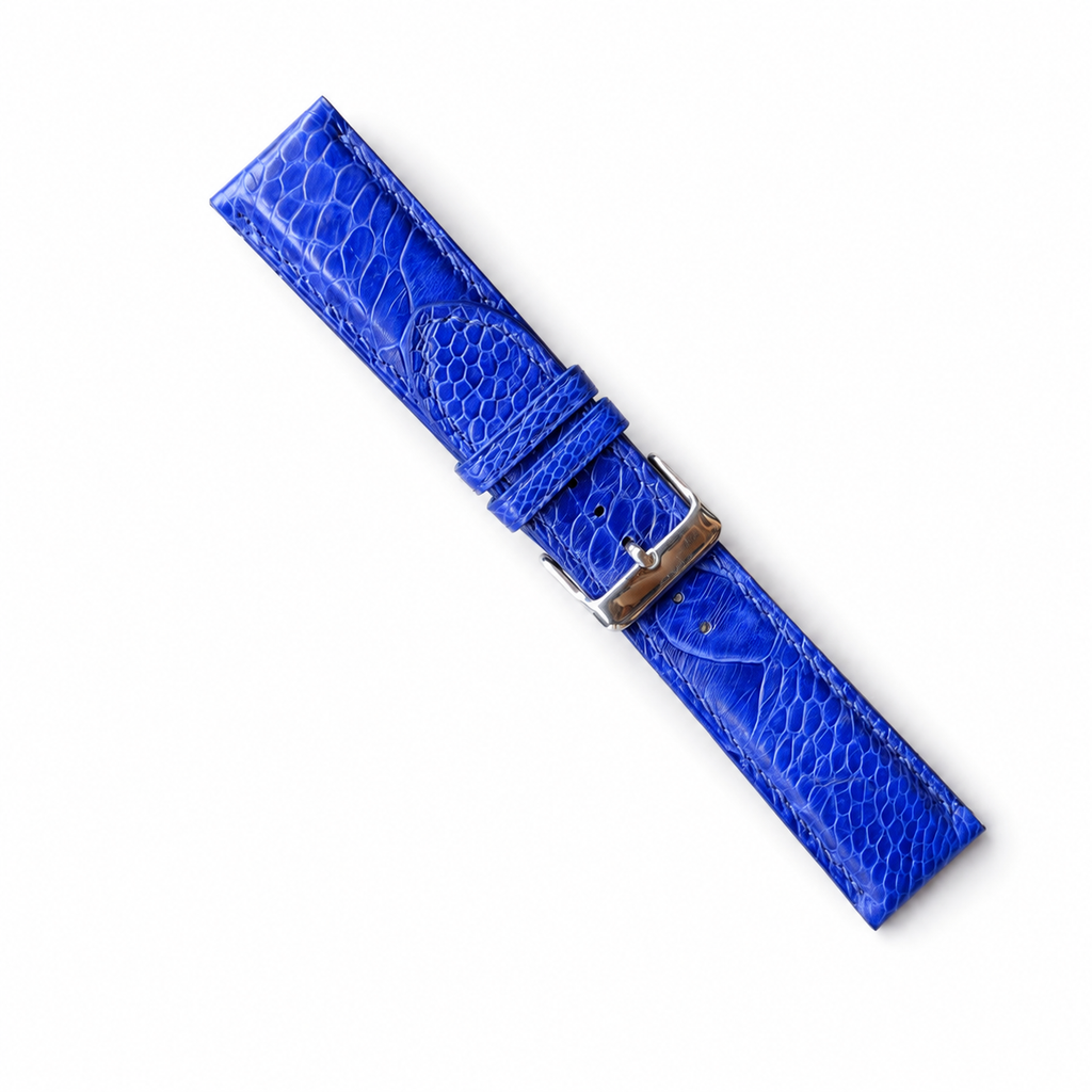 Padded Blue Ostrich Leg Leather Watch Strap