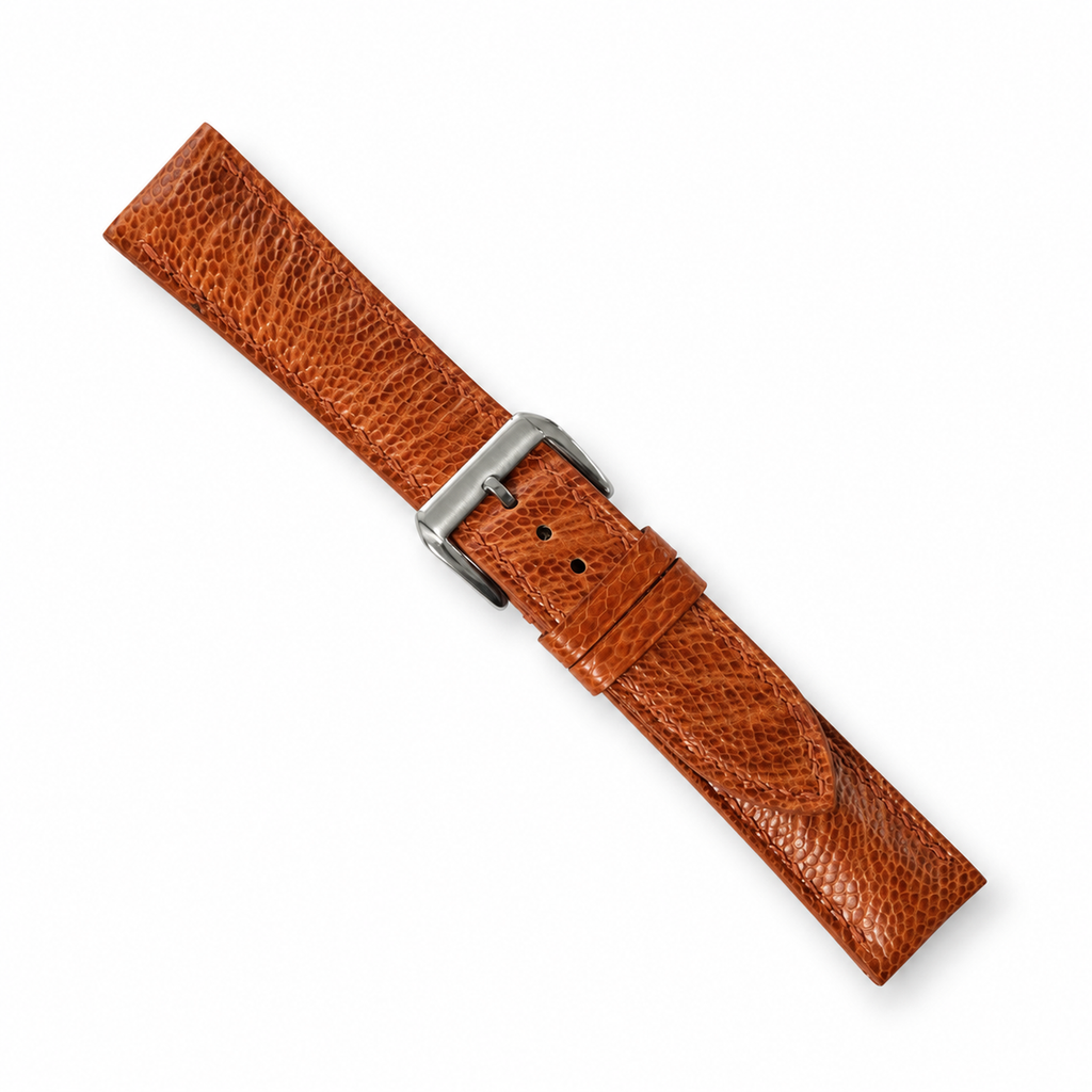 Padded Golden Cognac Small Scale Ostrich Leg Leather Watch Strap