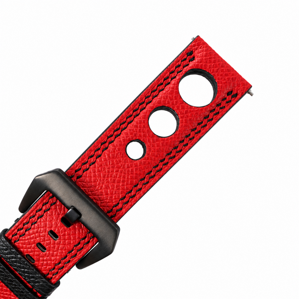 Red 3 Holes Rally Epsom Leather Watch Strap