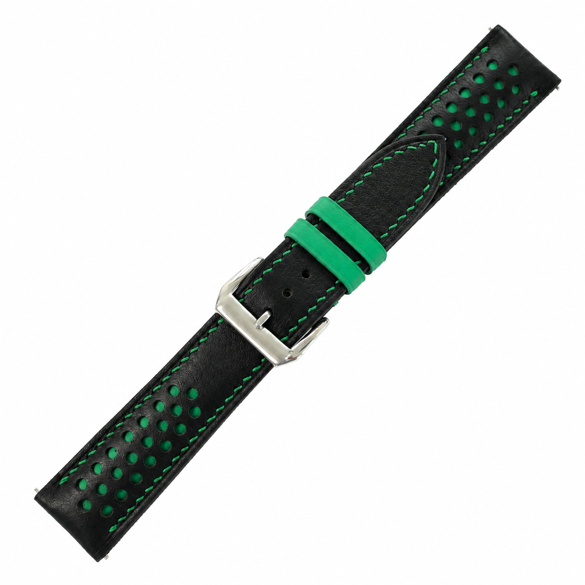 Black and Green Racing Holes Rally Swift Leather Watch Strap